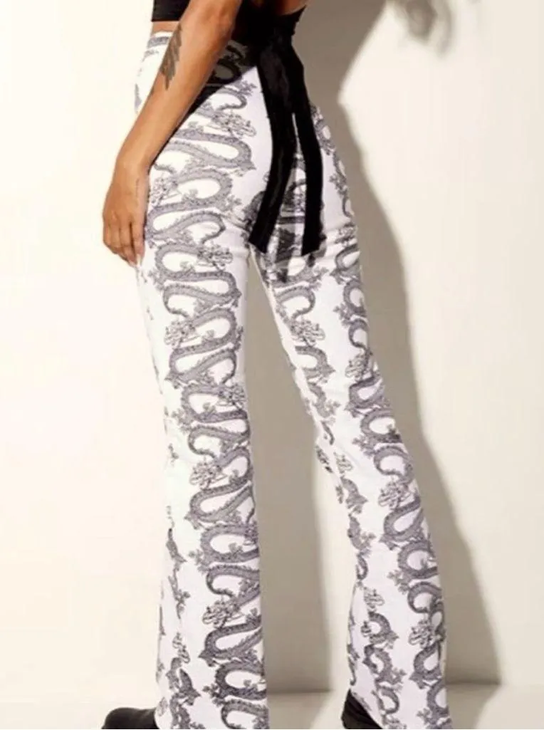 Motel Rocks Black and White Dragon Flare Jeans - Image 2