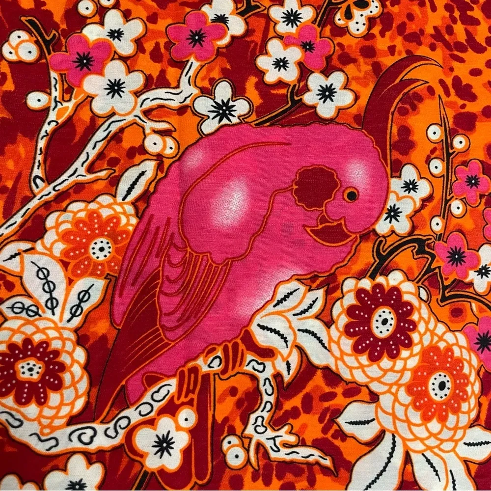 Handmade Floral and Bird Wrap Skirt. Colors orange, pink, black and cream. Orange Size undefined - Image 6