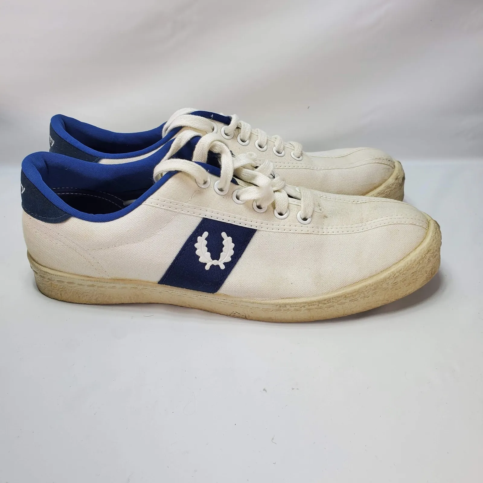 Vintage 70s Womens US 9 Fred Perry White Canvas Low Trainer Shoes Sneakers Box - Image 5