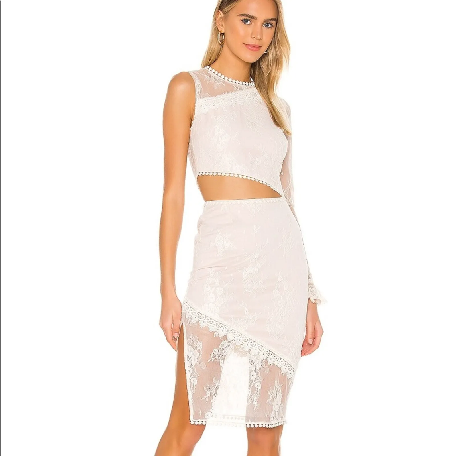 Revolve NBD Karina Cream Lace Cut Out One Sleeve Cocktail Dress Small NWT Bridal - Image 3