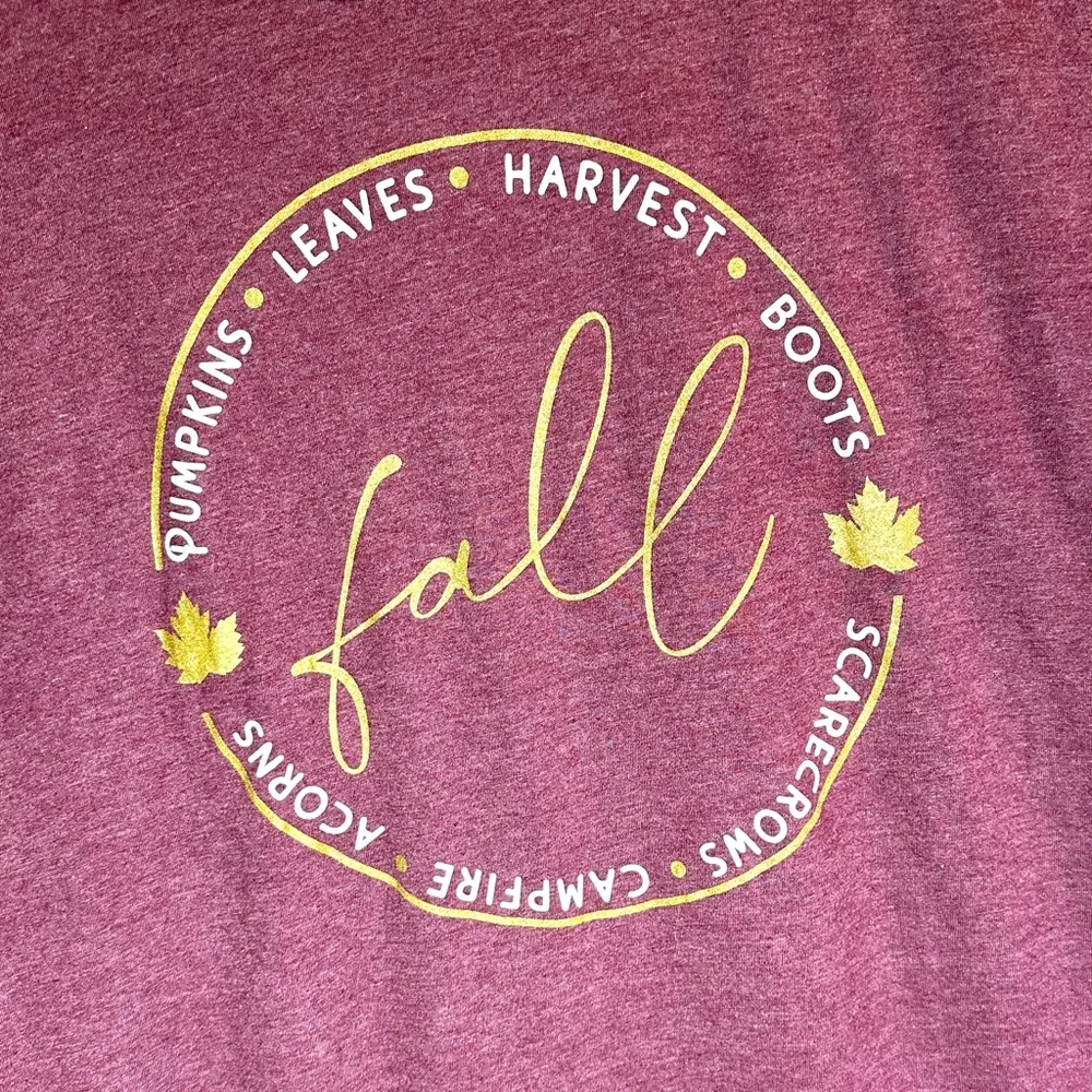 Tultex Fall Graphic T Shirt Tee Women's 3XL Burgundy Soft Harvest Leaves Autumn - Image 2