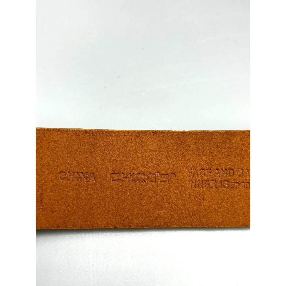 Chicos Leather Belt Ornate Brass Rhinestone Buckle Womens Small Suede - Image 6