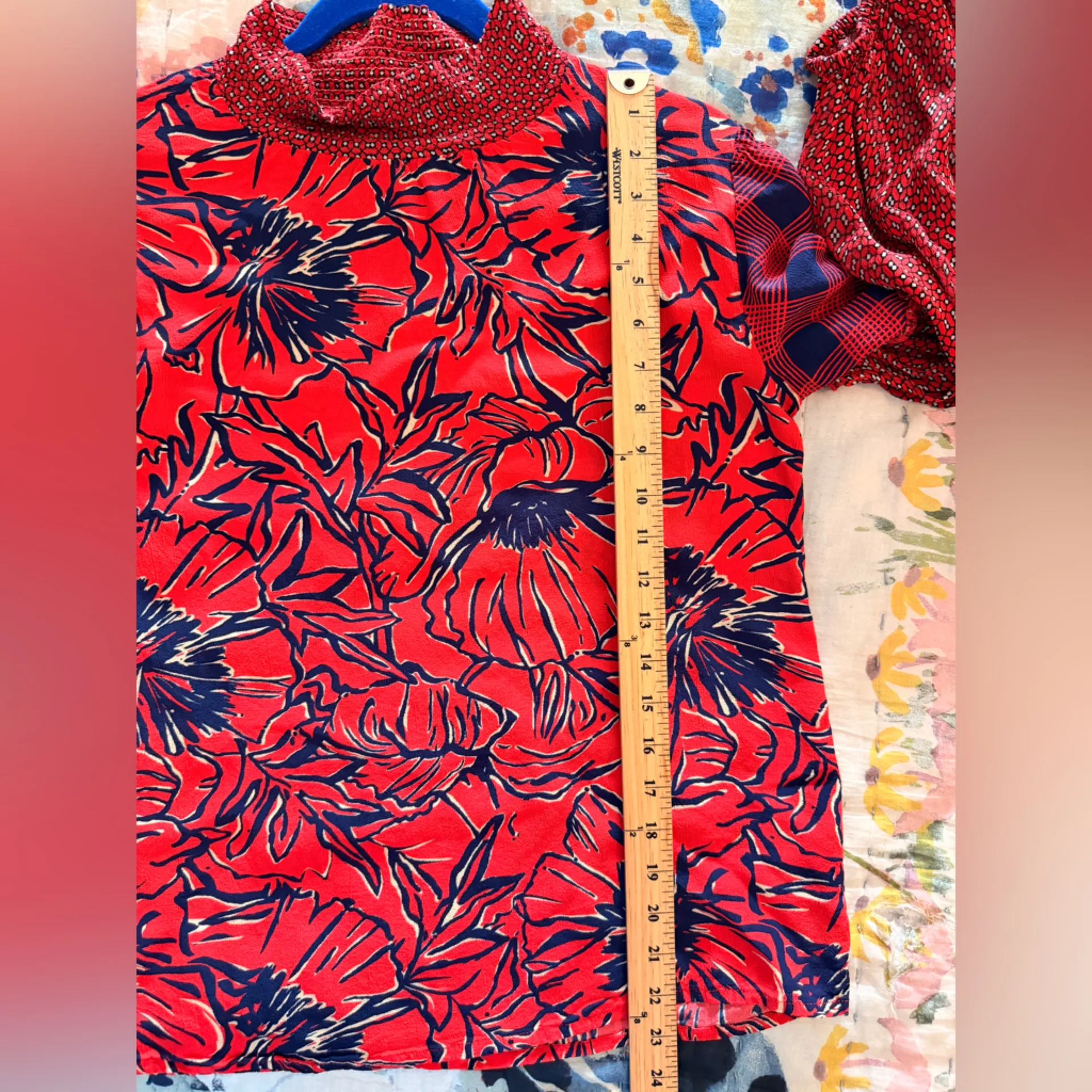 ANTHROPOLOGIE BL^NK LONDON M Vivant Peasant Blouse Red Navy - Image 8