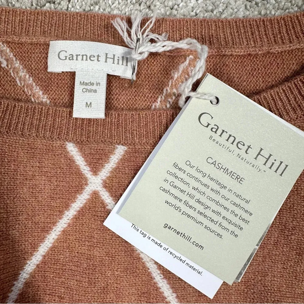 NWT Garnet Hill Essential 100% Cashmere Cropped Sweater in Rouge Diamond Geo M - Image 12
