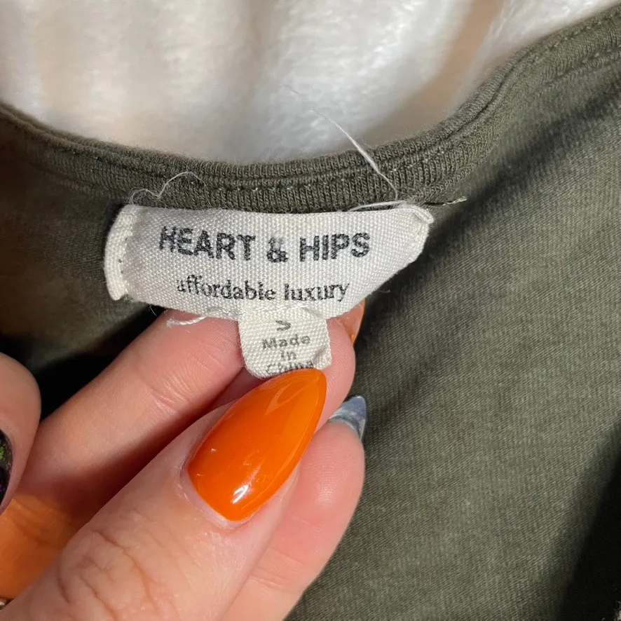 HEART & HIPS Small Olive Green Lace Up Mini Tee‎ Shirt Dress - Image 3