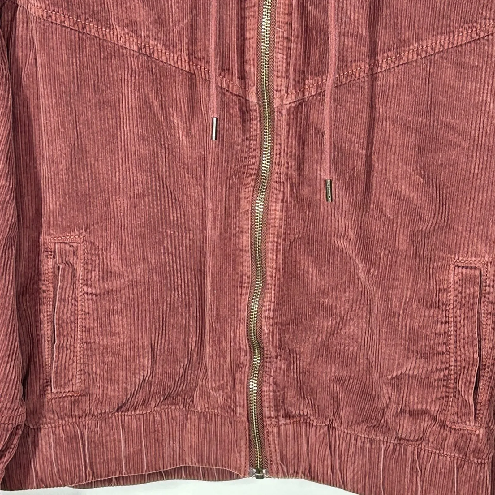American Eagle Corduroy Cropped Bomber Jacket Brown/Rust Size Medium - Image 13
