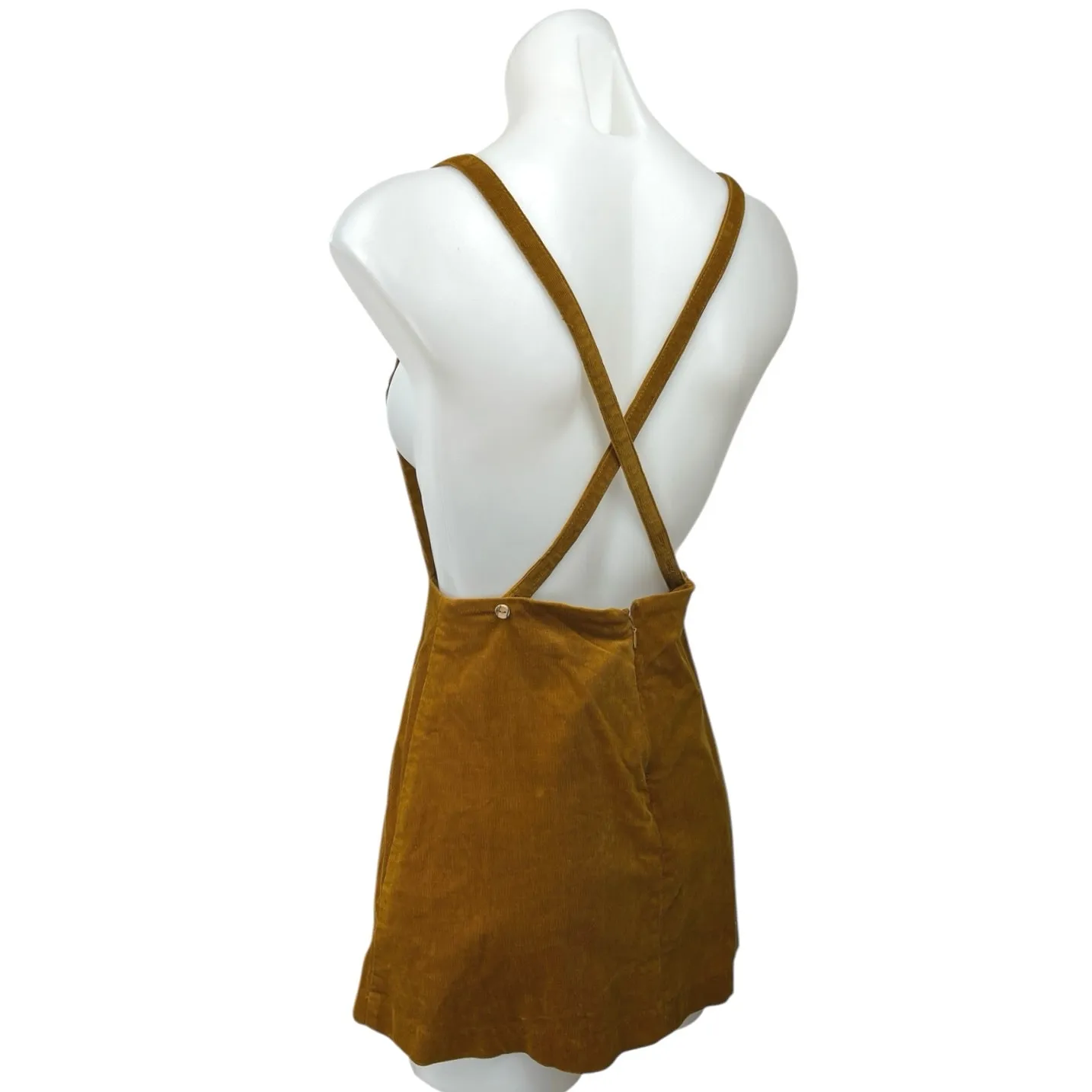 Zara Brown Corduroy Sleeveless Square Pinafore Velvet Velour Mini Overall Dress - Image 5
