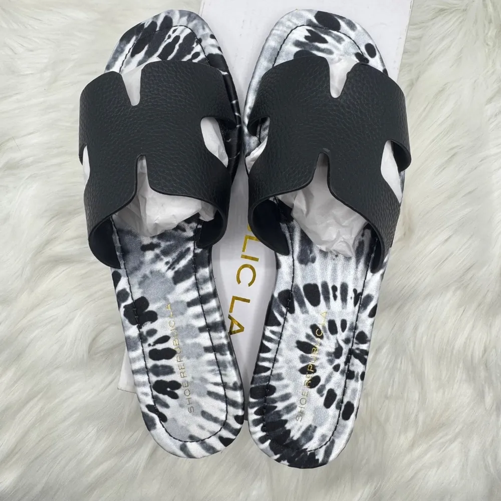 Black Square Open Toe Mule Slide Sandal - Image 3