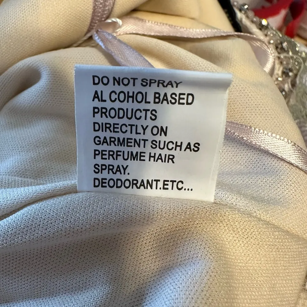 Mac Duggal Embellished High Neck Long Sleeve Dress in Nude size 16 NWT 3D Flower - Image 14