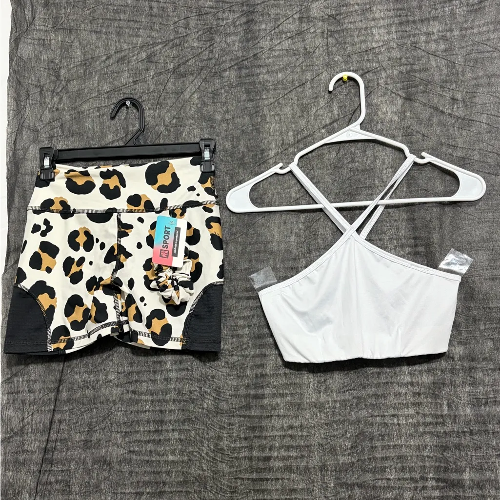 JESFER Women’s Activewear Set Leopard Shorts & Sports Bra Size S NWT(A230) Black - Image 2