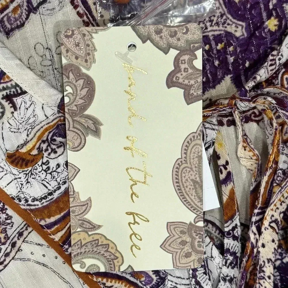 New BAND OF THE FREE Purple Paisley Long Sleeve Mini Dress Boho Lined Sz Large - Image 7