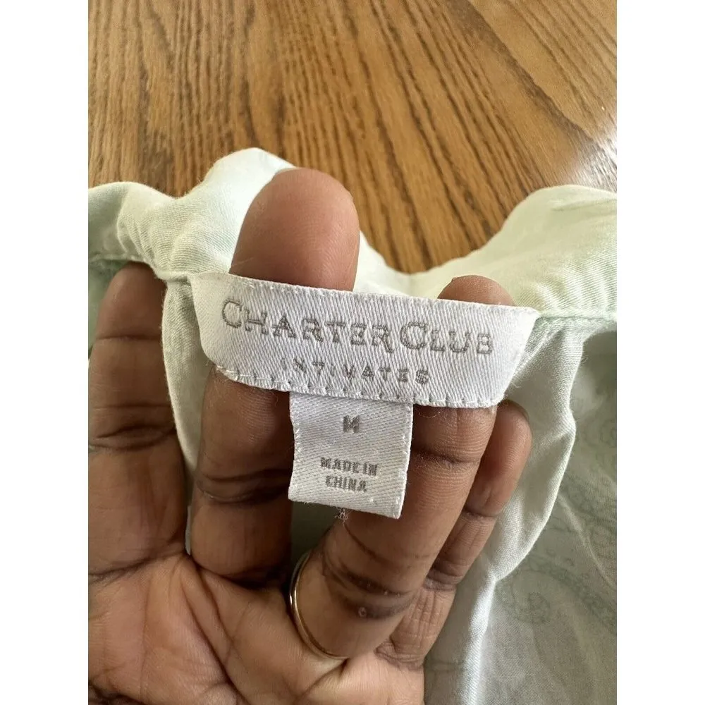 Charter Club Intimates Floral Pajama Set Size M Light Green Has A Stain - Image 11