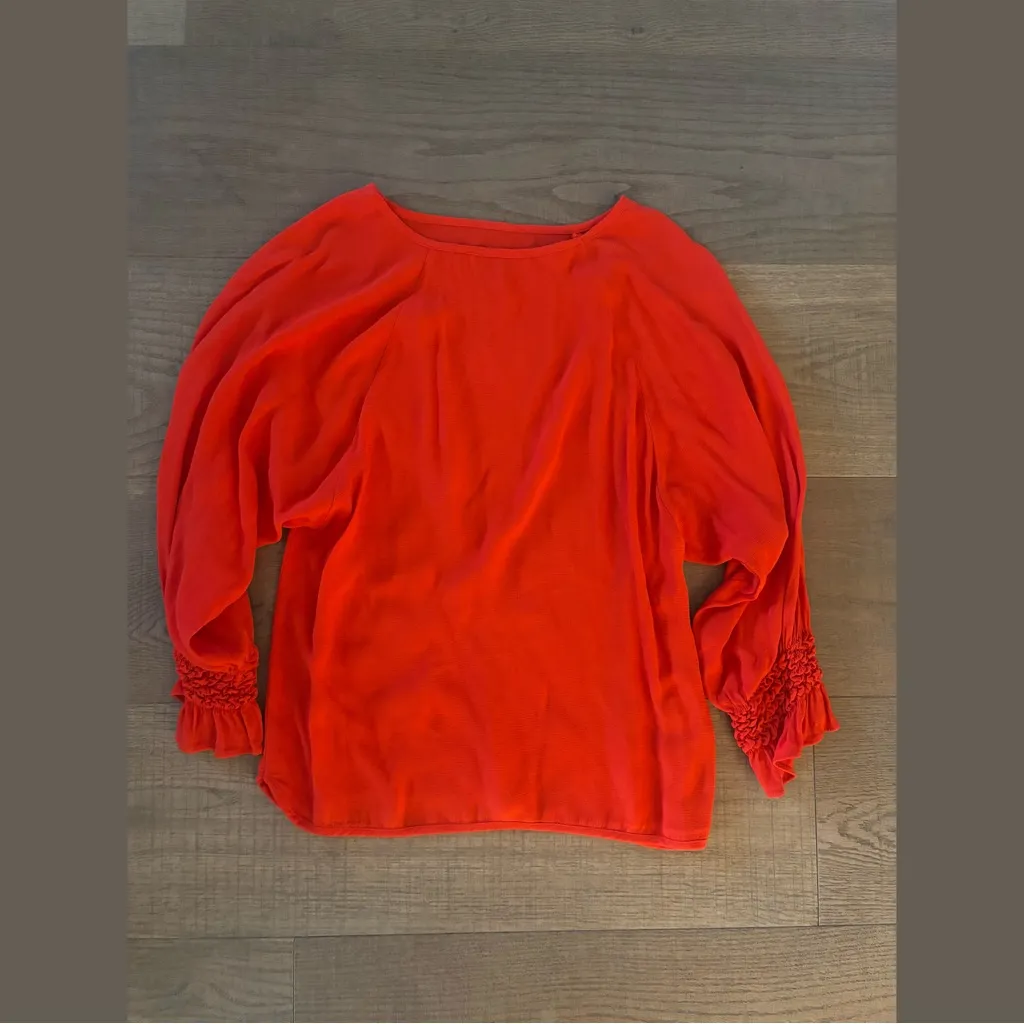 Maje  red ruched ruffle sleeve blouse top - Image 4