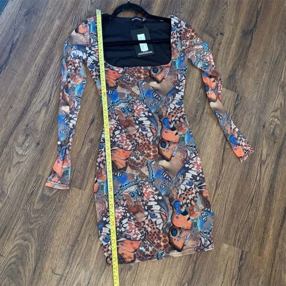 PrettyLittleThing Women's Butterfly Print Bodycon Mini Dress Size 2 - Image 8