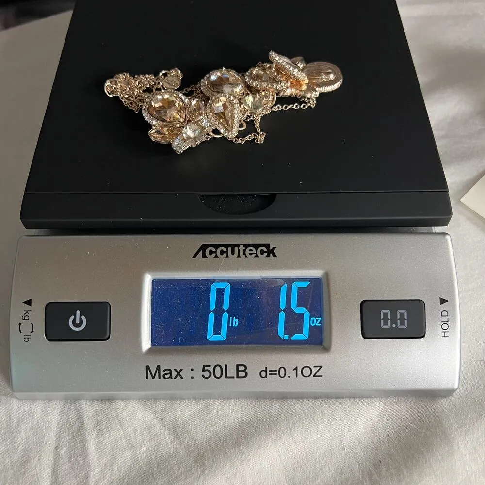 Bella Rose Gold and Crystal Bib Statement Necklace Multi Strand Chain - Image 8