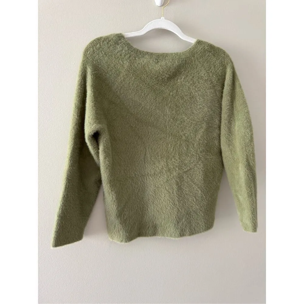 Rachael Zoe Fuzzy Sweater Size Medium V Neck Soft Green Long Sleeve Pullover - Image 5