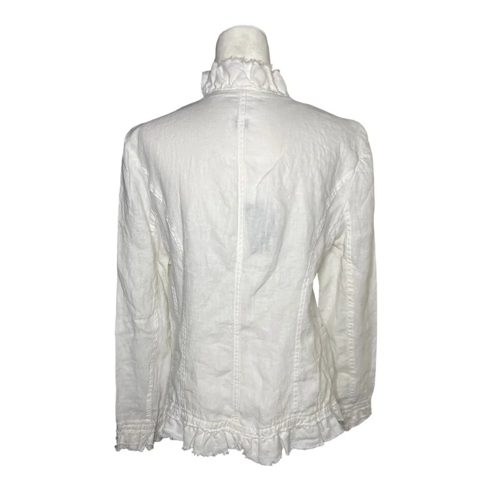 White INC Raw Ruffle Hem 100% Linen Blazer Jacket L NWT - Image 4