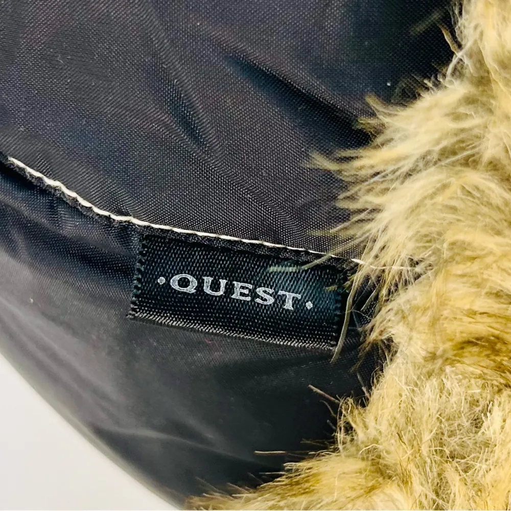 Quest Faux Fur Aviator Bomber Hat in Black Nylon and Brown Fur size M/L - Image 3