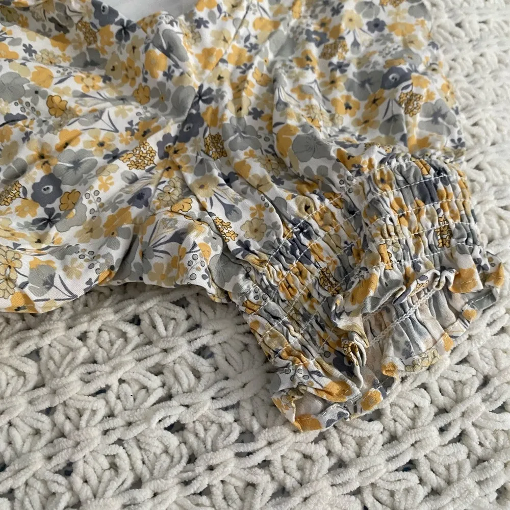 Bardot Floral Ruched Mini Dress | Yellow & Grey - Image 3