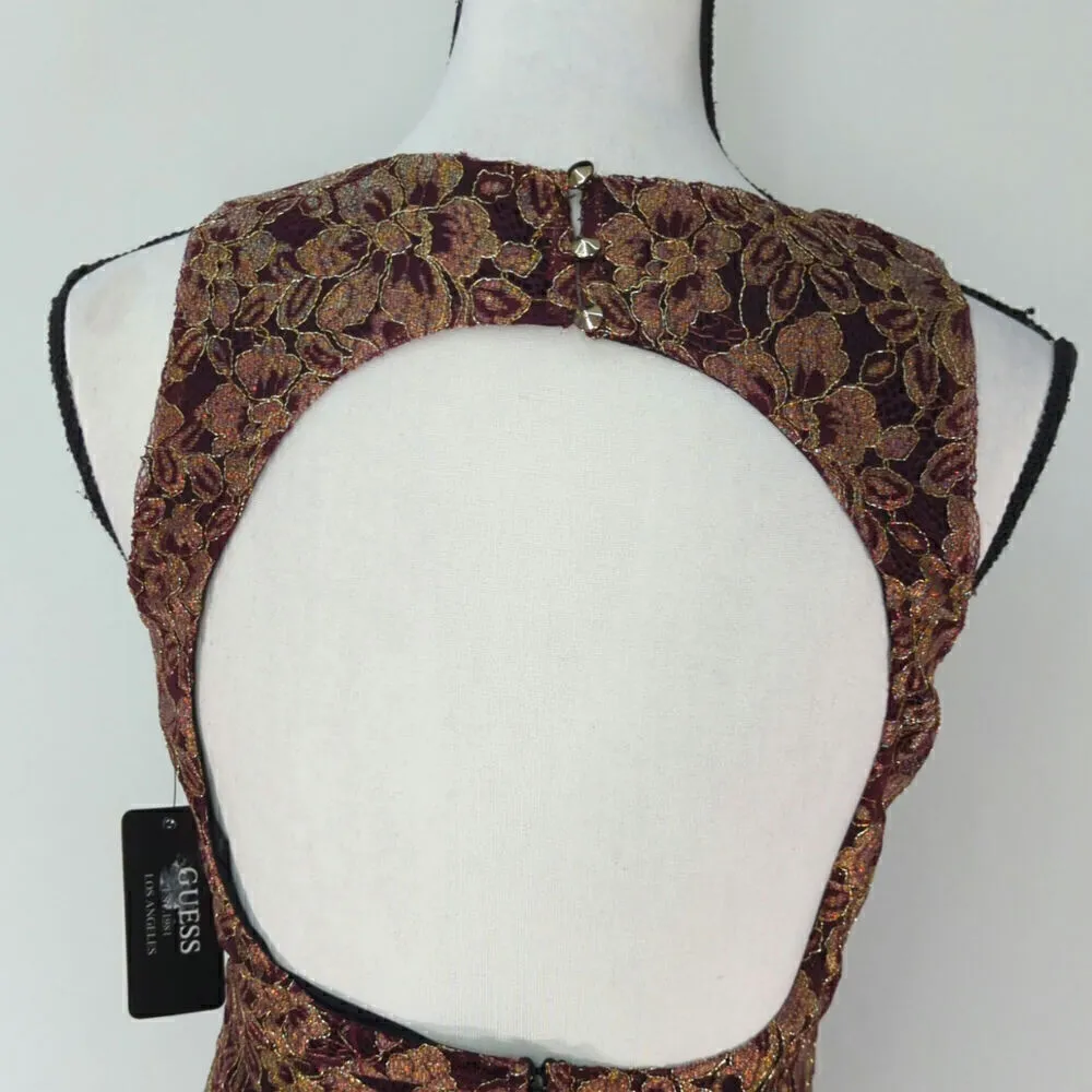 Guess Women's Red Metallic Lace‎ Sleeveless Open-Back Bodycon Dress Size 4 NWT - Image 9