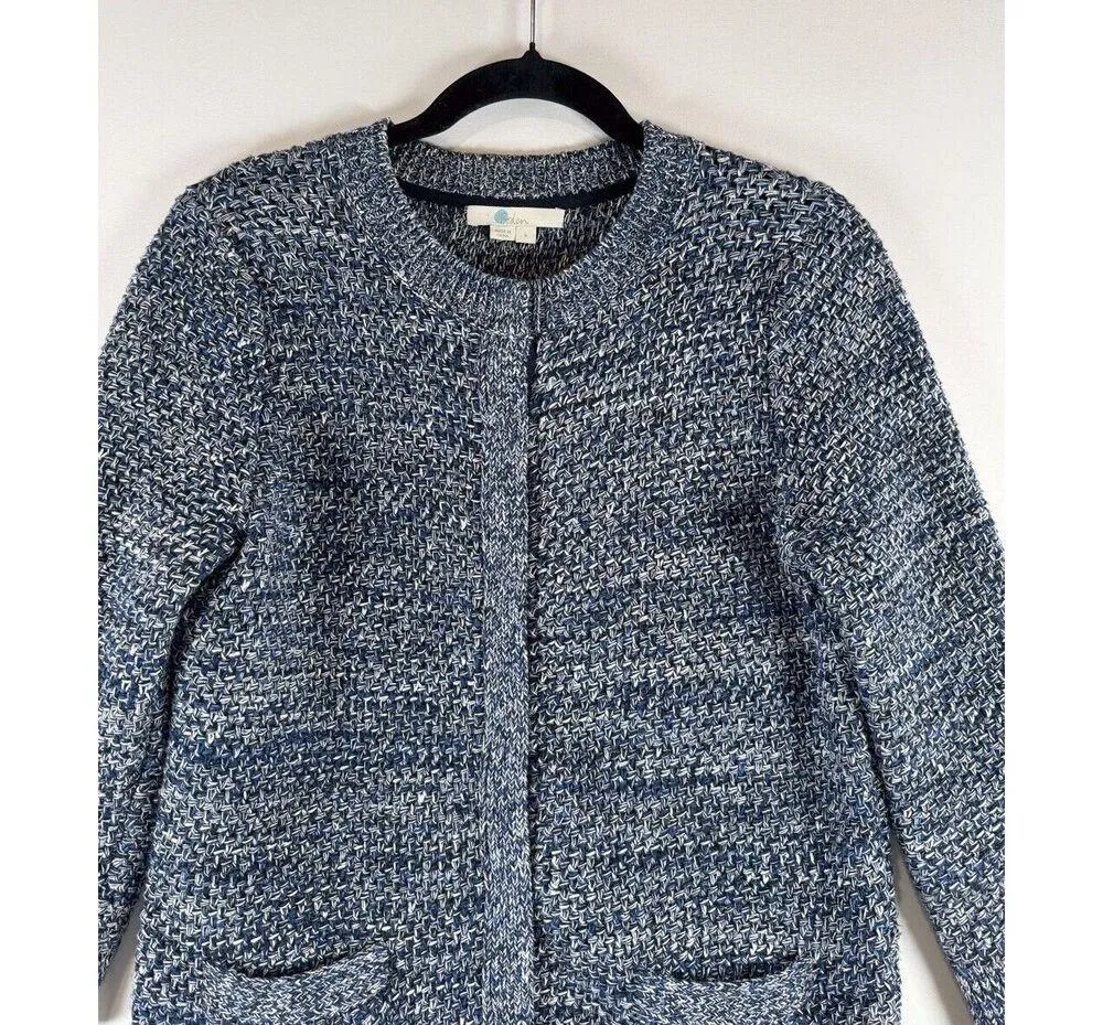 Boden Tori Womens Cardigan Blue Crewneck Knit 3/4 Sleeve Sweater Small - Image 4