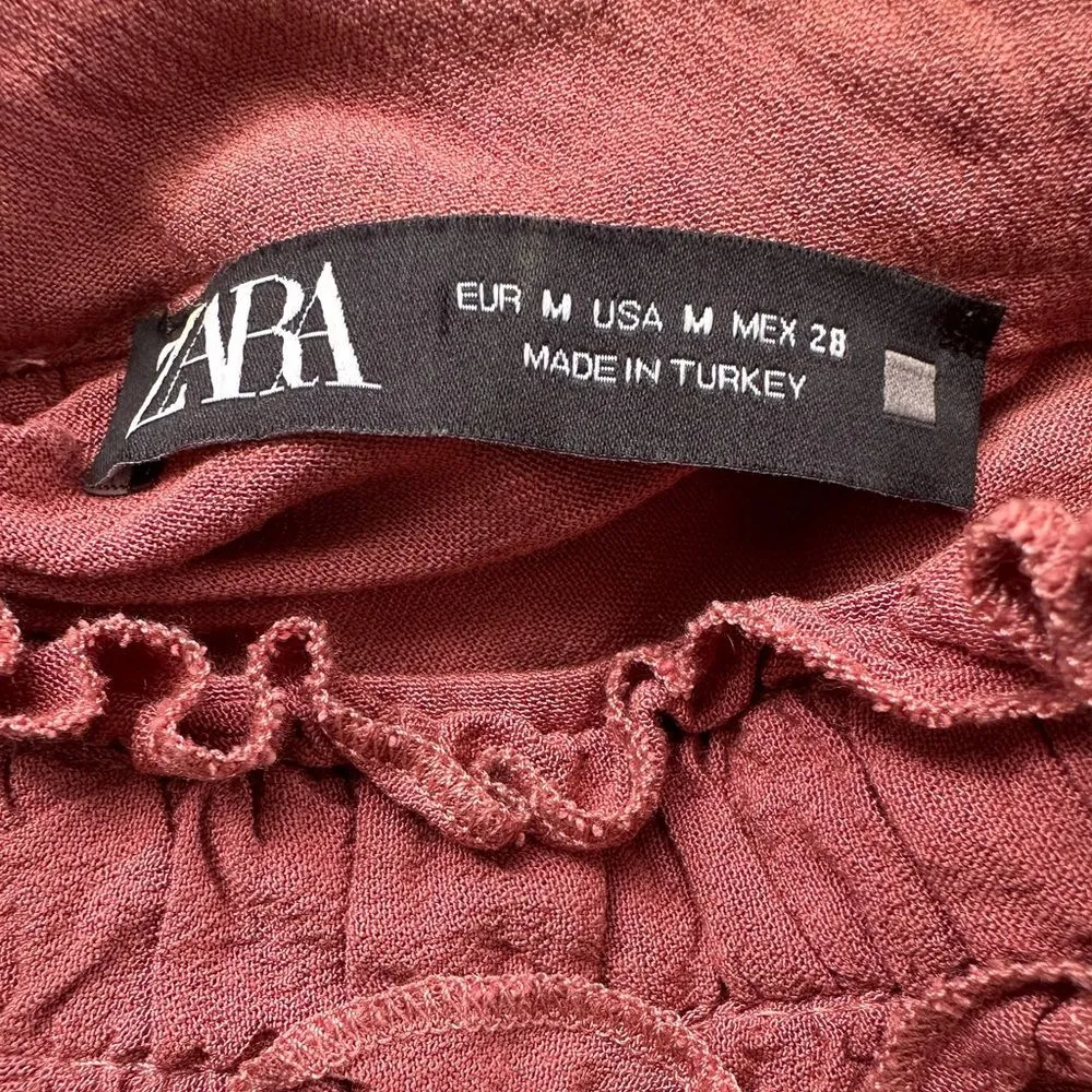 Zara Ruffle Mocked Neck Bell Sleeve Oversized Flowy Tiered Trapeze Blouse M - Image 7