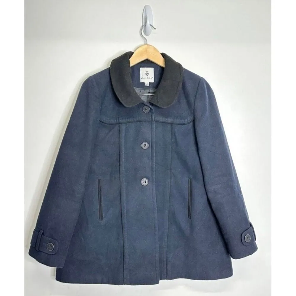 Just Ruby Women's Blue Pea Coat Jacket with Black Collar Size L - Image 2