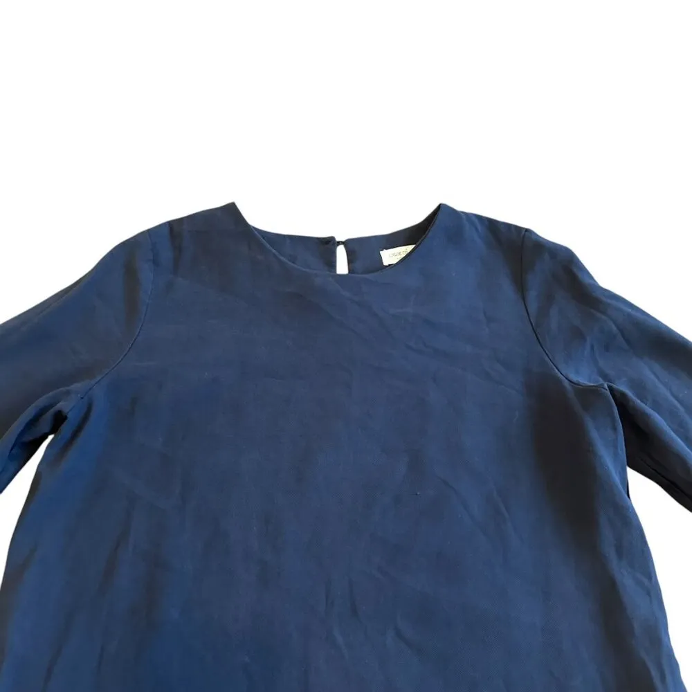 Chloe Collection Navy Blue Mini Dress 3/4 Sleeves Ruffle Pleat Size Large Womens - Image 2