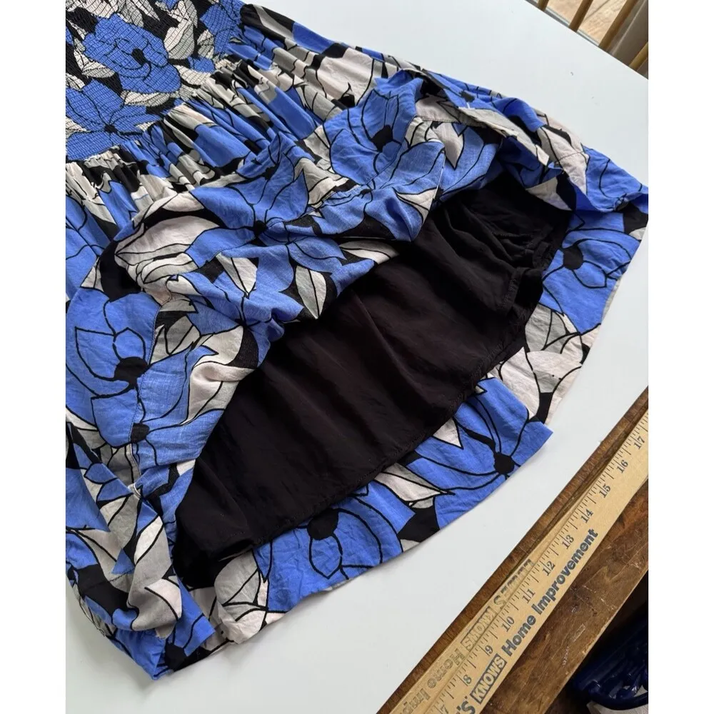 Free People Mini Dress Blue & Gray Floral Flowy Sleeves Size M Cottage Party - Image 9