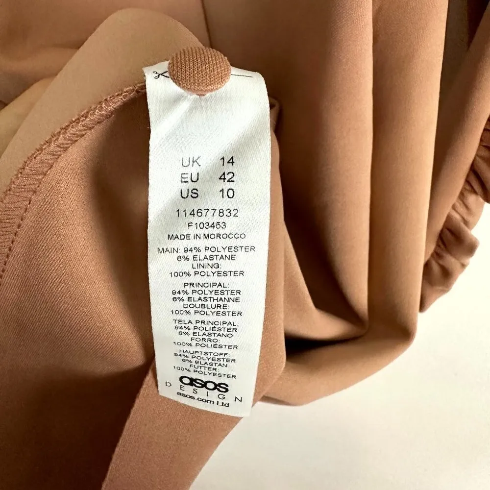 ASOS DESIGN Frill Sleeve Body-Conscious Midi Dress in Light Tan Pink Size US 10 - Image 7