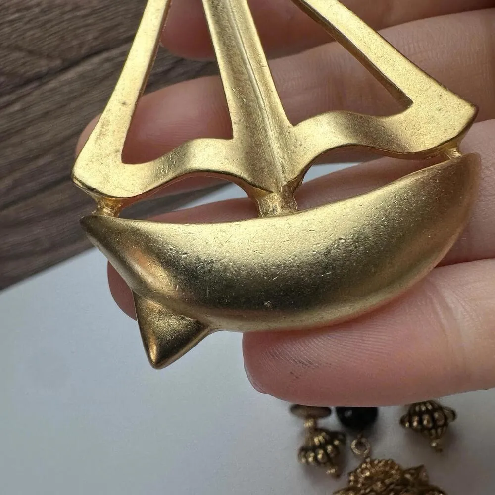 Nautical Sailboat Ship & An Animal Print Beaded Brooch Pin Lot Of 2 Gold Tone - Image 7