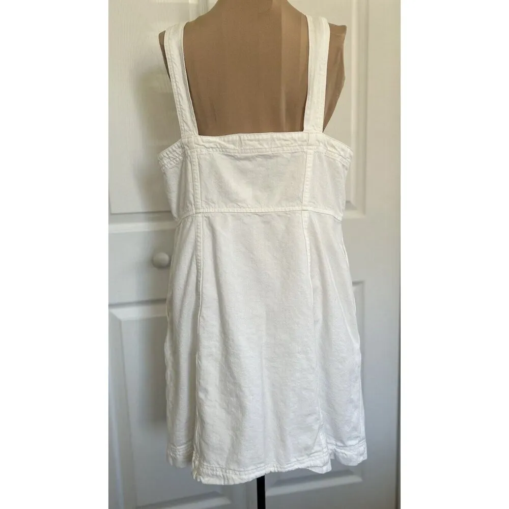 Madewell Tile White Denim Square-Neck Button Front Tank Mini Dress Size 14 - Image 6