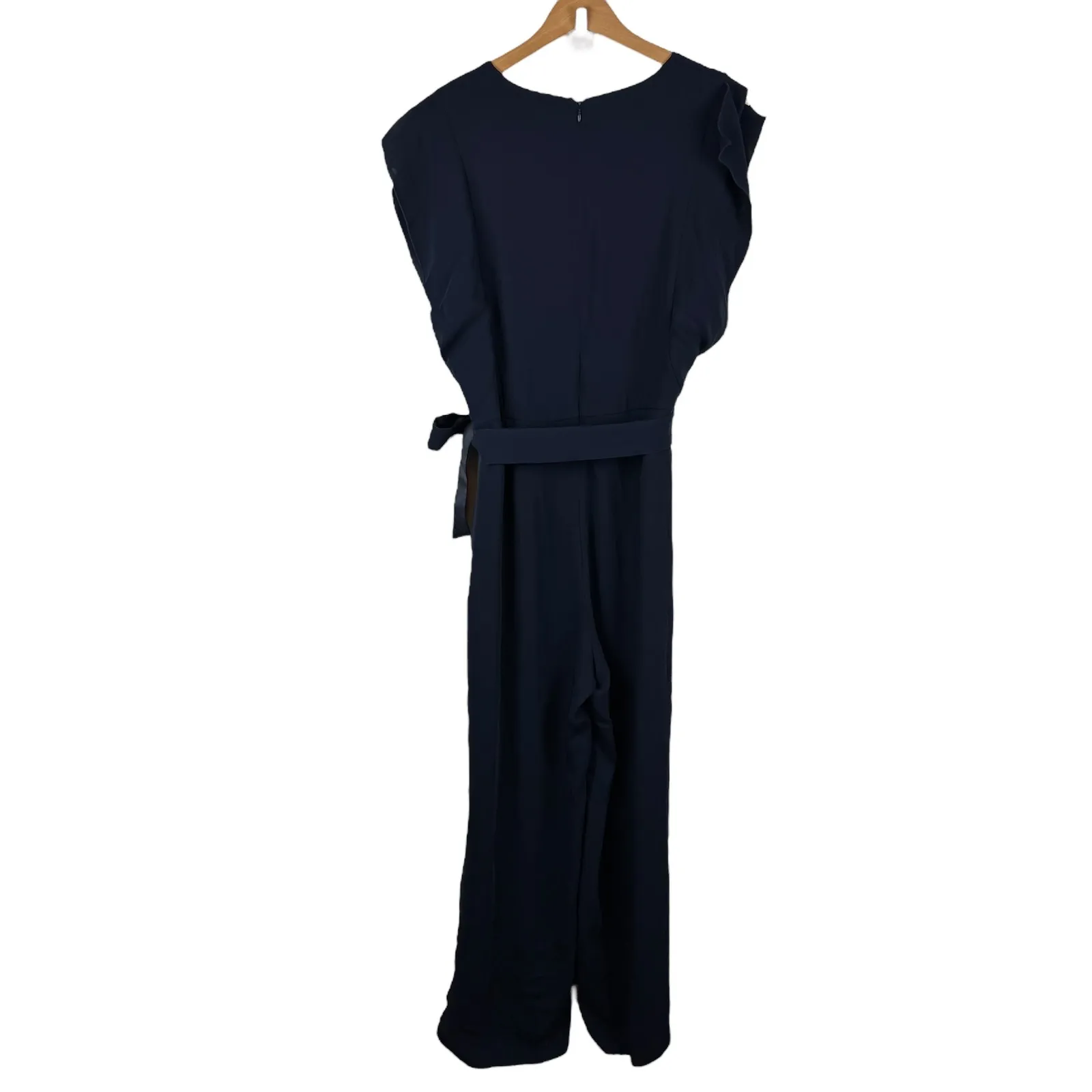 Eliza J Wide Leg Jumpsuit Size 16 Navy Blue‎ V-Neck Tie Waist Evening Formal - Image 2