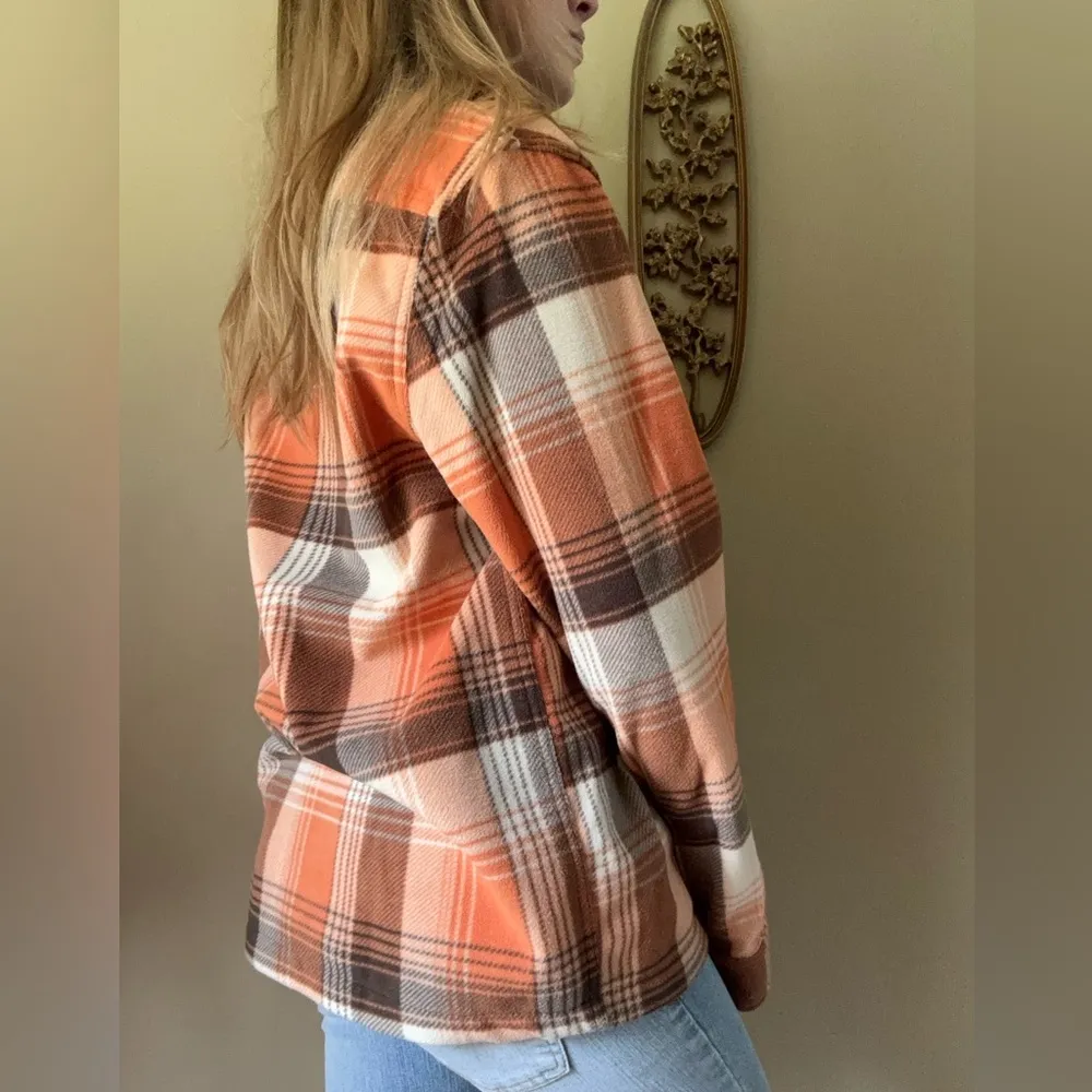 Arizona Jean Company Orange and White Casual Button Flannel - Image 4