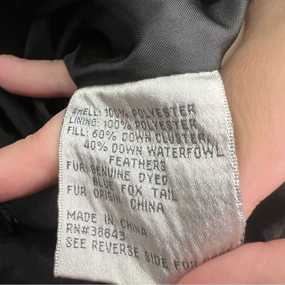 Larry Levine‎ down, puffer coat with fox tail fur trim with flaws womens small - Image 4