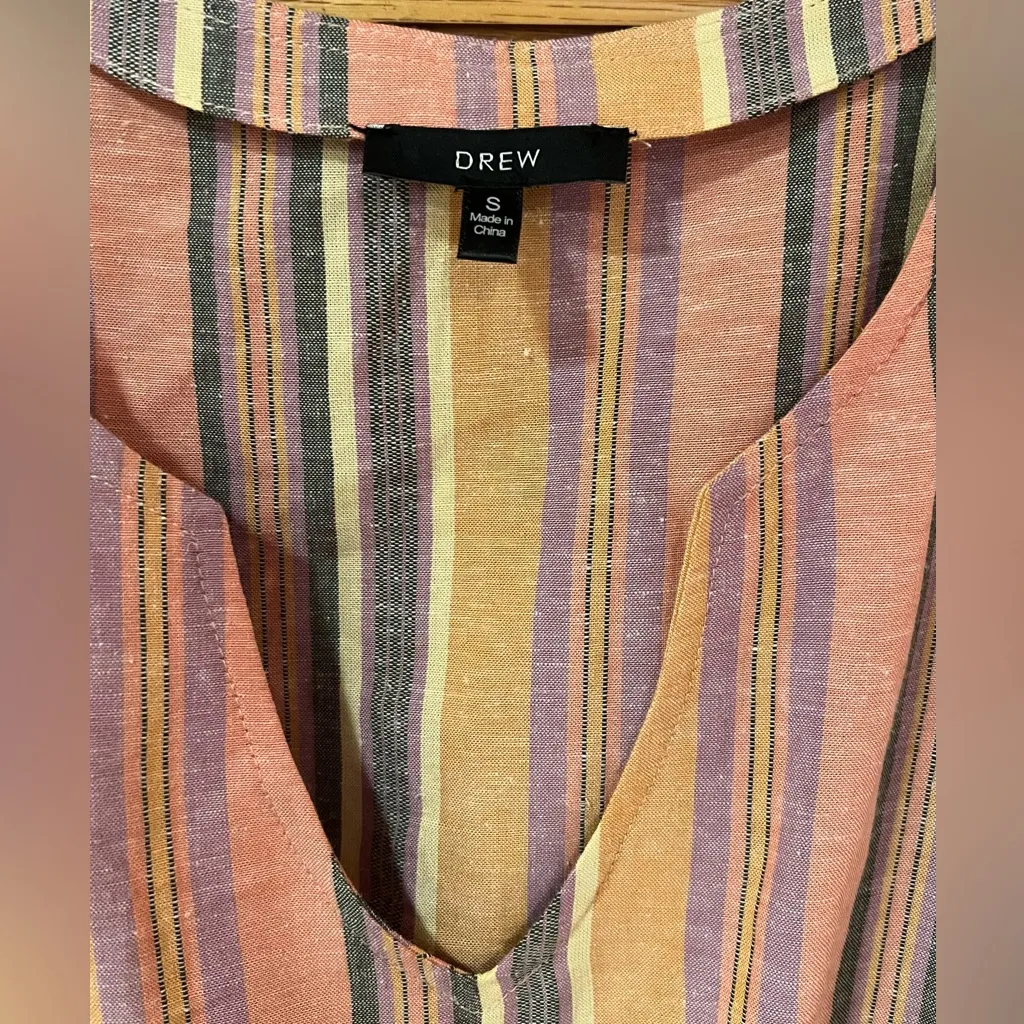 Drew Anthropologie Agave‎ Striped Linen Drawstring Waist Boho Dress Size Small Orange - Image 4