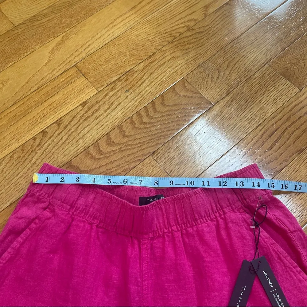 TAHARI 100% Linen pants Wide leg, high waisted, elastic waist Pink magenta Sz L - Image 7