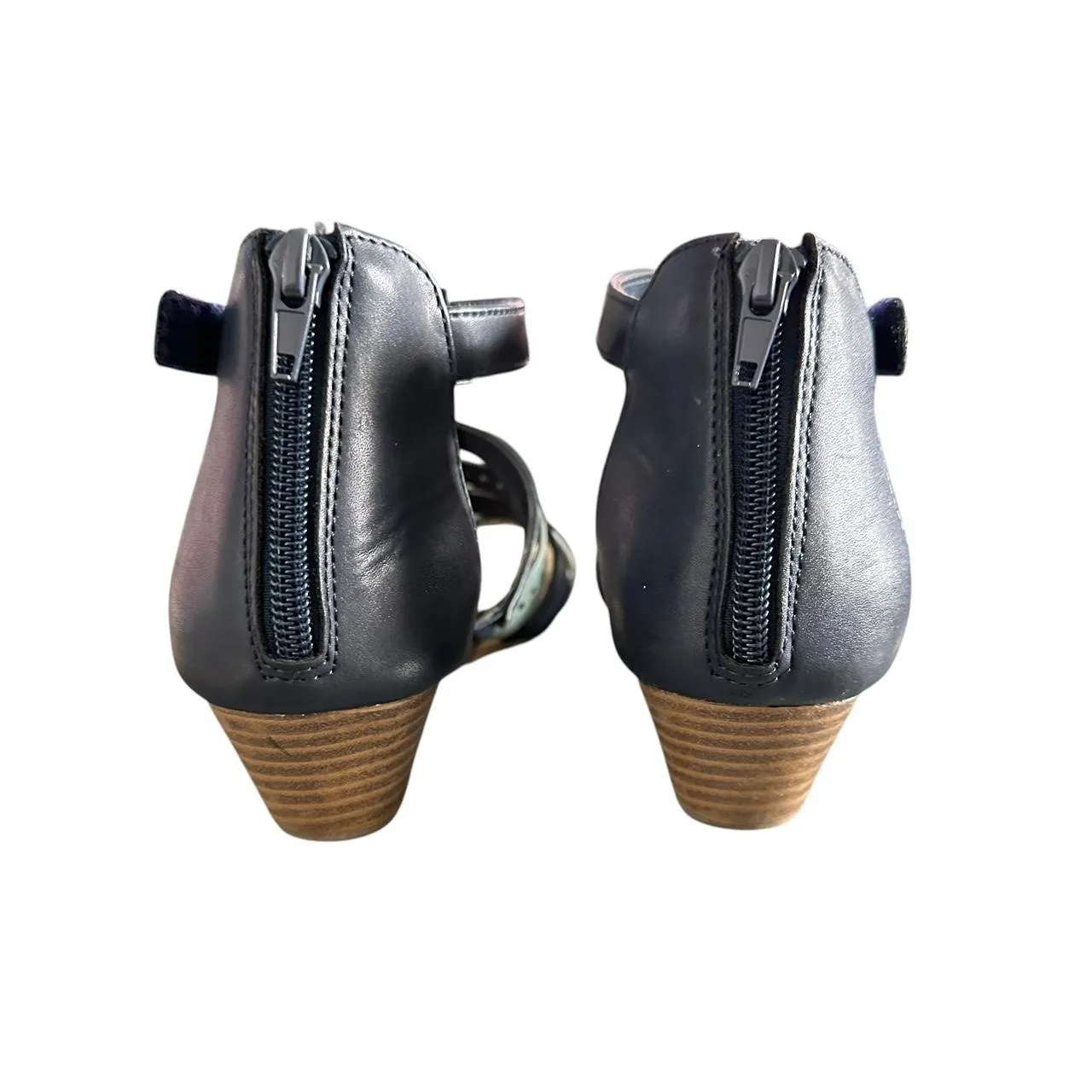 ST. JOHN'S BAY Sol Womens 7.5 Navy Mint Wedge Gladiator Sandals Flex Form - Image 6