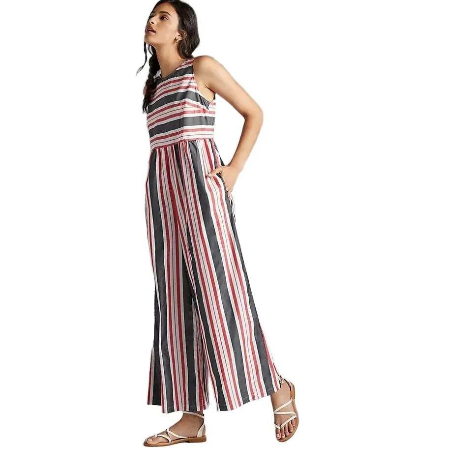 Maeve By Anthropologie Women's Striped Back Button Wide-Leg‎ Jumpsuit Size XS - Image 7