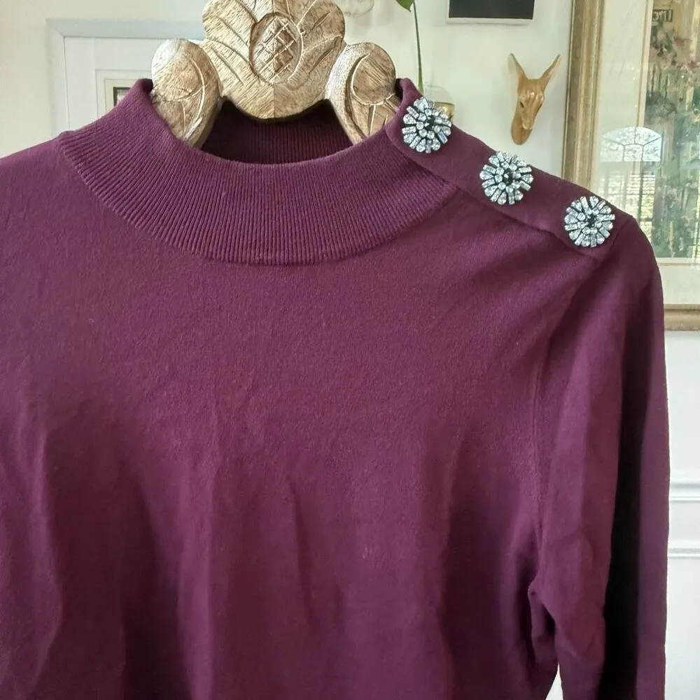 INC International Concepts Burgundy Mock Neck Lightweight Sweater Rhinestone Emb Red Size XL - Image 2