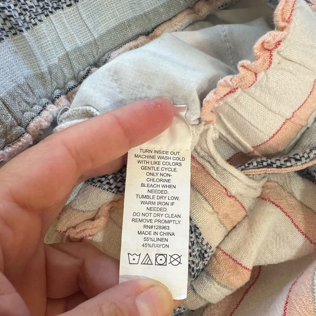 Women’s Indigo Rein BOHO linen blend wide leg multi-colored striped crop pants S - Image 4