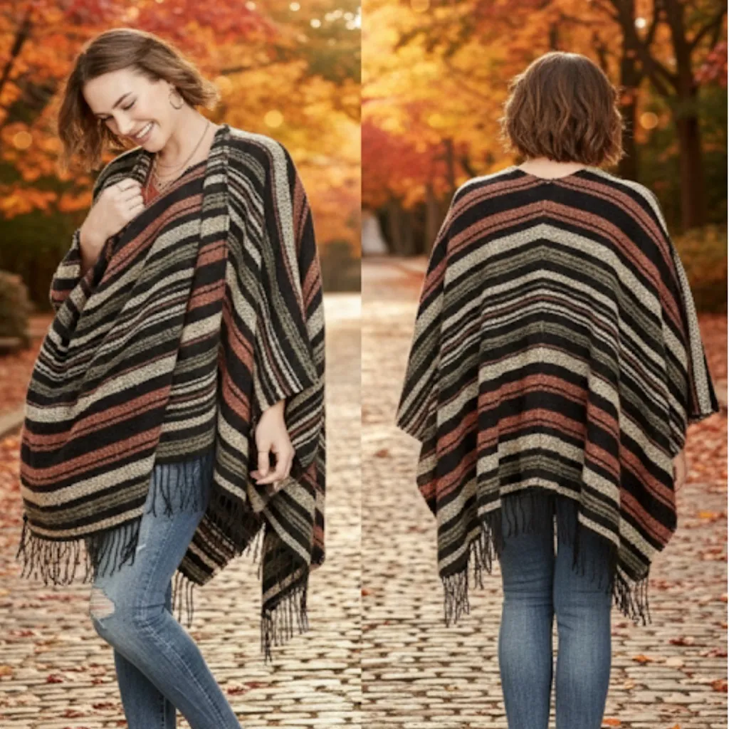Maurice’s‎ Women’s Black Striped Ruana/Shawl,One Size NEW - Image 2