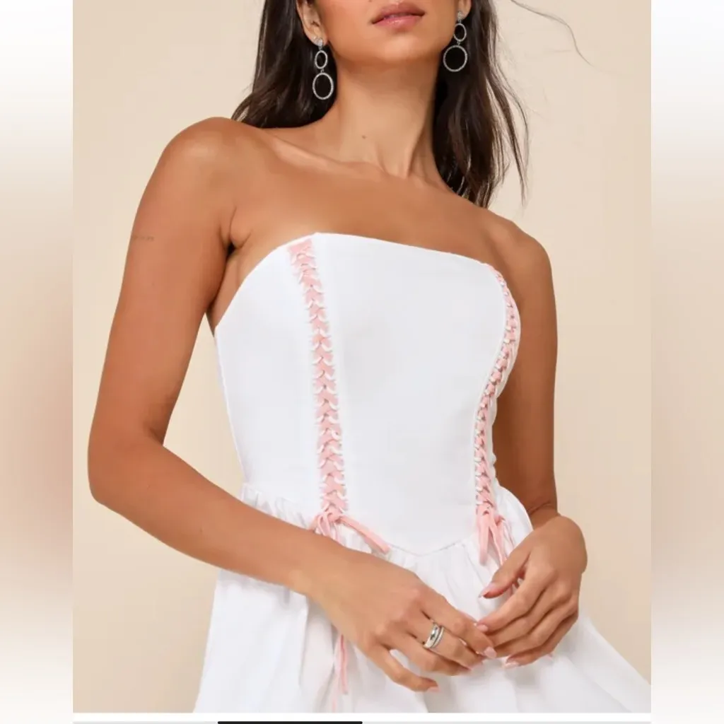 • Lulus Exceedingly Sweet White Strapless Bustier Bubble-Hem Mini Dress xlarge - Image 2