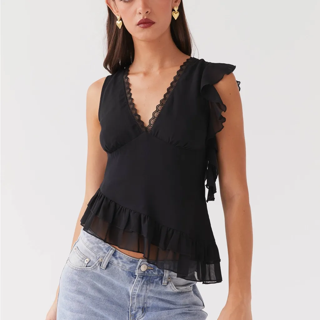 Peppermayo  NWOT Empress Frill Trim Top Black - Image 3