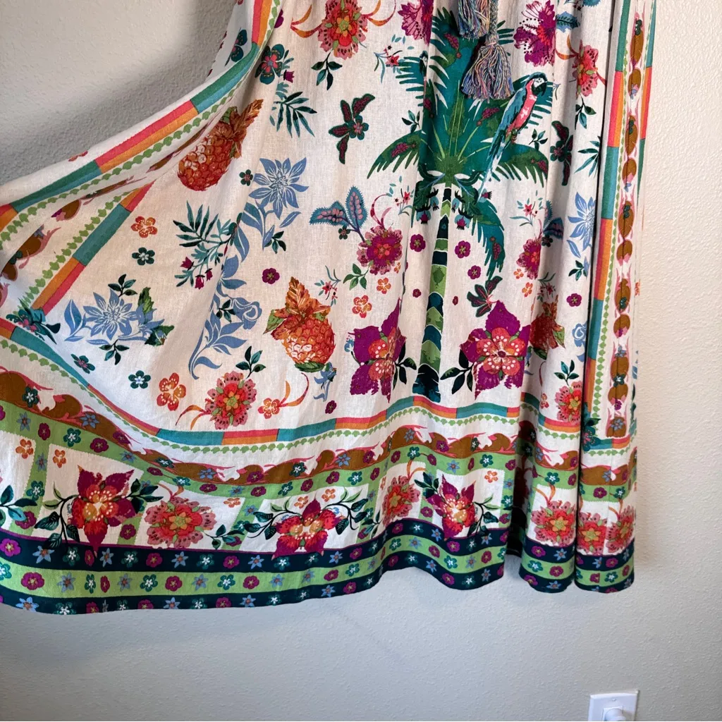 Rachel Zoe Tropical Floral Maxi Skirt Womens S Linen Blend Boho Summer Beach - Image 5