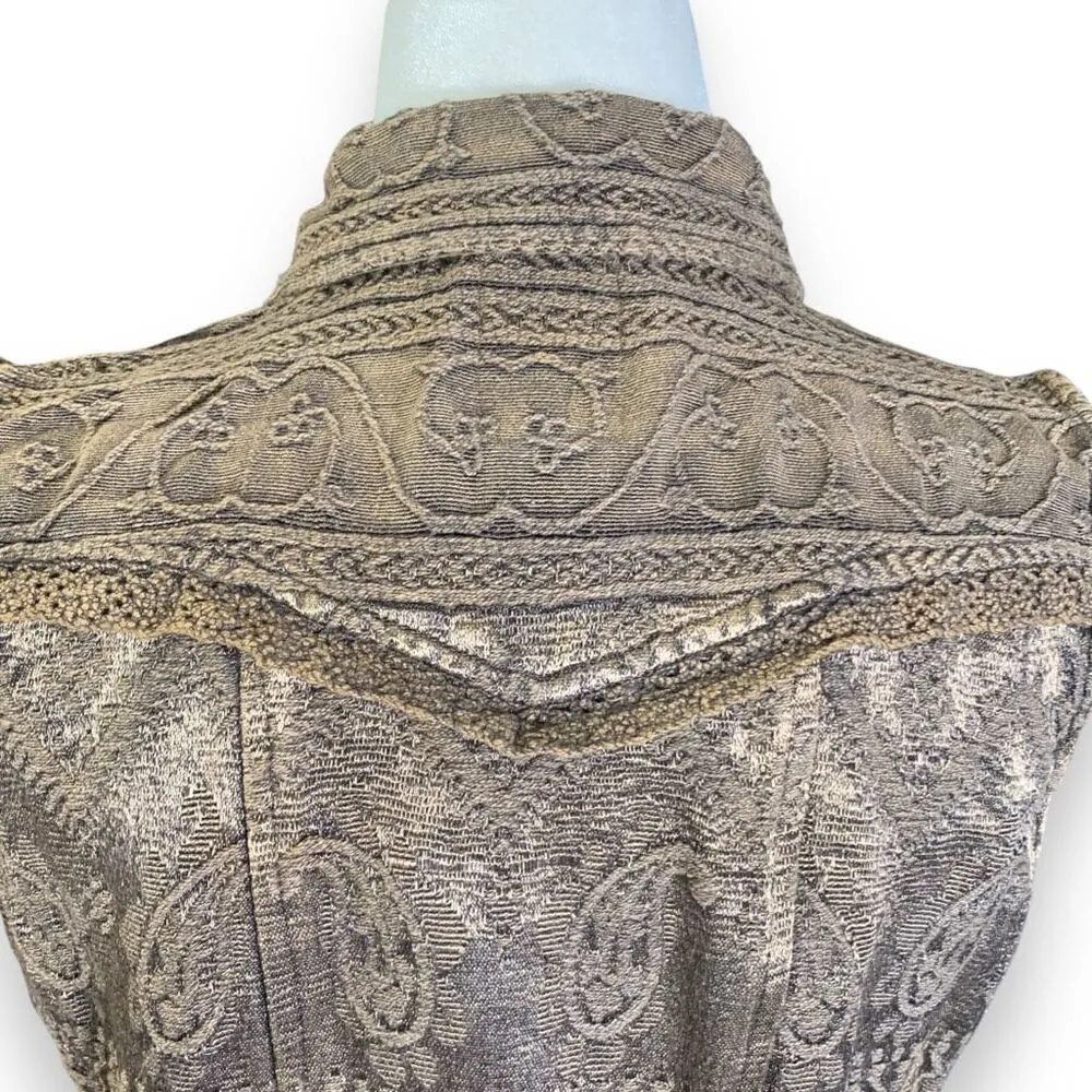 Vintage Flashback Vest Metallic Brown Floral Detail Lace Embroidered High Neck Brown Size M - Image 7