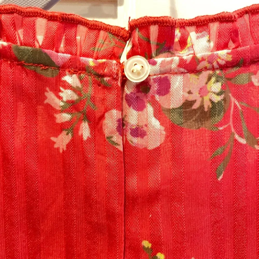 LOFT‎ Meadow Bouquet Spring Poppy Ruffled Sleeve Floral Dress Red Size Small - Image 11