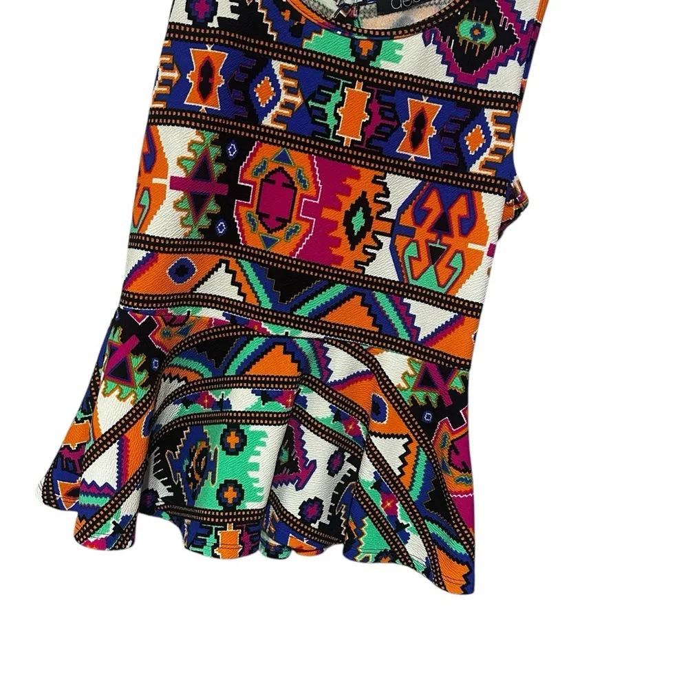 Y2K Peplum Going Out Geometric Patterned Cut Out Back Top Medium DEB Orange - Image 3