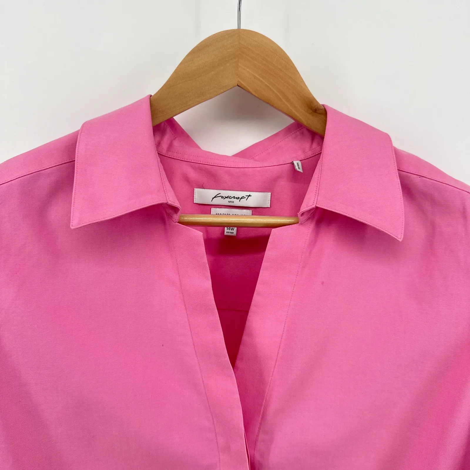 Foxcroft Women 14W Pink Heritage Non Iron Fitted Cotton Hidden Button Down Shirt - Image 5