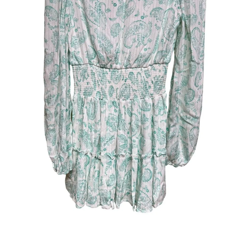 HOUSE OF HARLOW 1960 Mini Dress Mint Green Paisley Smocked Women’s Size Small - Image 7